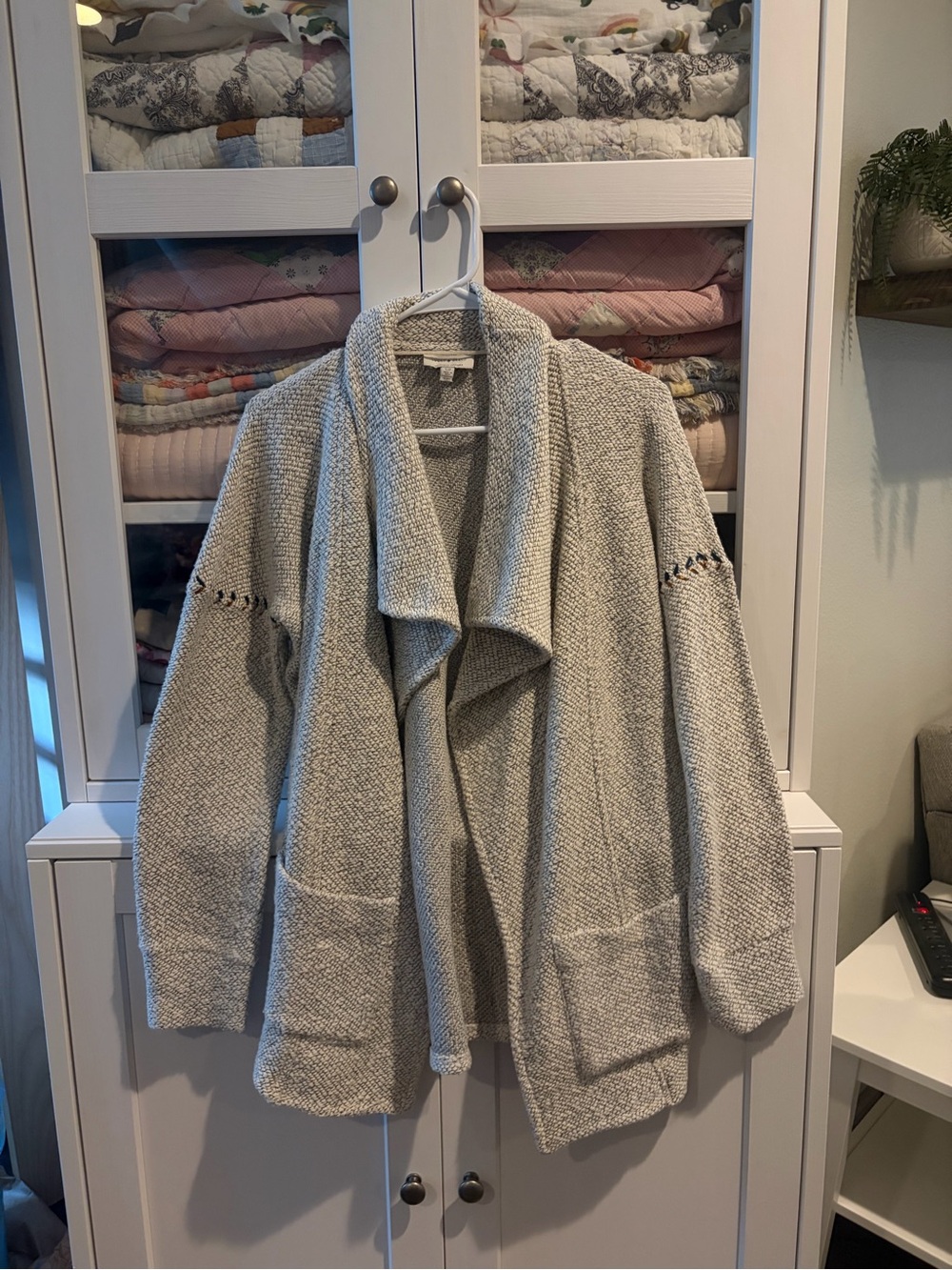 Lucky Brand Heather Gray Open-Front Shawl Collar Cardigan